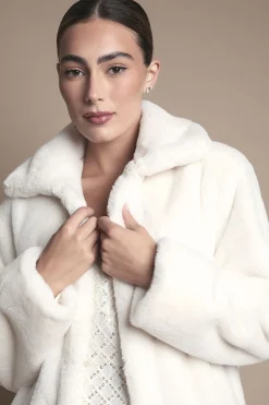Manteau Long à Col en synthétique Ivoire