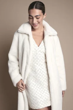 Manteau Long à Col en synthétique Ivoire