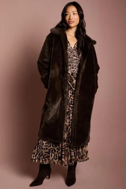 Manteau Long à Col en synthétique Chocolat