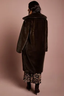 Manteau Long à Col en synthétique Chocolat
