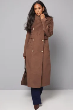 Manteau Long à Col Montant Double Boutonnage avec Détail Patte