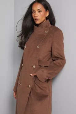 Manteau Long à Col Montant Double Boutonnage avec Détail Patte