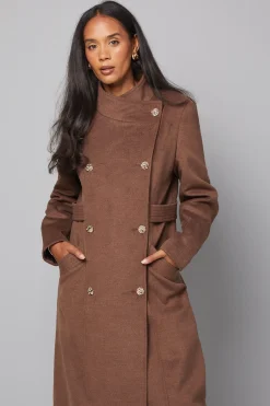 Manteau Long à Col Montant Double Boutonnage avec Détail Patte