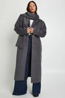 boohoo Manteau long à effet laine avec écharpe<Femme Vestes & Manteaux