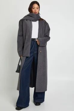boohoo Manteau long à effet laine avec écharpe<Femme Vestes & Manteaux