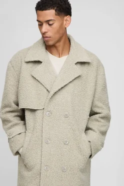 Manteau long en boucle à double boutonnage, coupe oversize