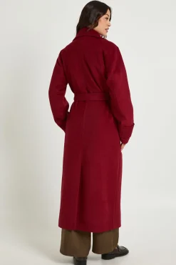 boohoo Manteau long en mélange de laine à ceinture<Femme Vestes & Manteaux|Looks Bordeaux
