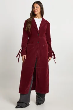 boohoo Manteau Long En Synthétique Avec Taille Cintrée<Femme Vestes & Manteaux|Looks Bordeaux