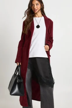 boohoo Manteau Long En Synthétique Avec Taille Cintrée<Femme Vestes & Manteaux|Looks Bordeaux
