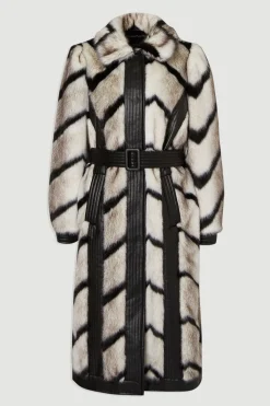 KarenMillen Manteau Long En Synthétique À Rayures Panneautées Et Ceinture En Synthétiquecuir<Femme Manteaux Et Vestes D’Automne|Vestes & Manteaux