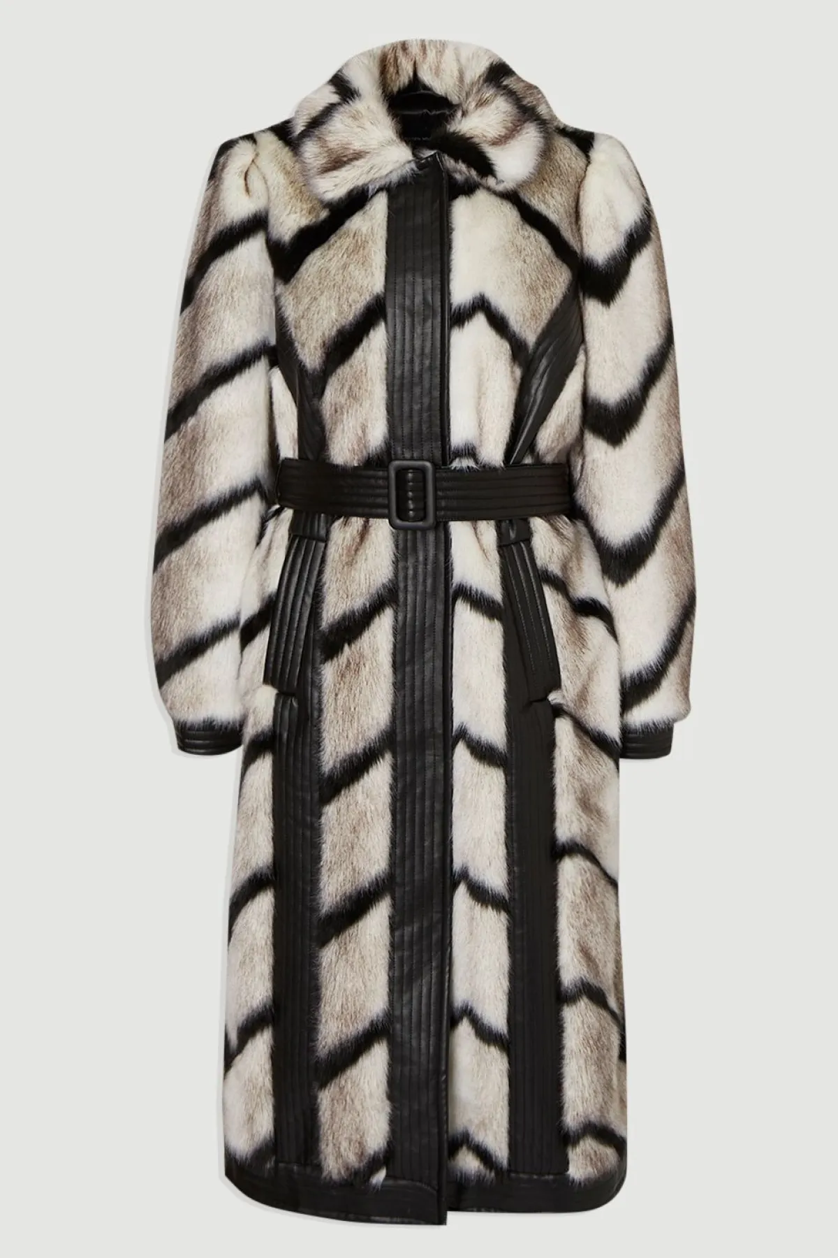 KarenMillen Manteau Long En Synthétique À Rayures Panneautées Et Ceinture En Synthétiquecuir<Femme Manteaux Et Vestes D’Automne|Vestes & Manteaux