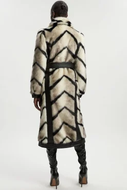 KarenMillen Manteau Long En Synthétique À Rayures Panneautées Et Ceinture En Synthétiquecuir<Femme Manteaux Et Vestes D’Automne|Vestes & Manteaux