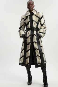 KarenMillen Manteau Long En Synthétique À Rayures Panneautées Et Ceinture En Synthétiquecuir<Femme Manteaux Et Vestes D’Automne|Vestes & Manteaux