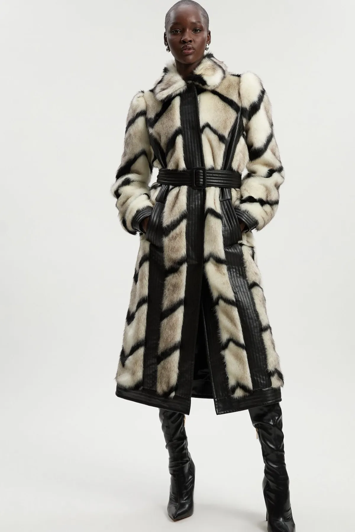 KarenMillen Manteau Long En Synthétique À Rayures Panneautées Et Ceinture En Synthétiquecuir<Femme Manteaux Et Vestes D’Automne|Vestes & Manteaux