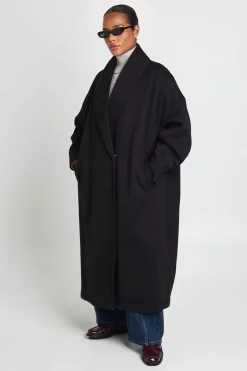Manteau Long Grande Taille À Col Châle Effet Laine