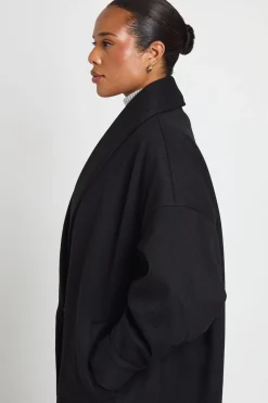Manteau Long Grande Taille À Col Châle Effet Laine