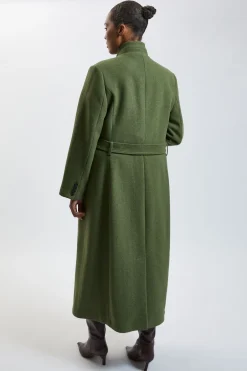 KarenMillen Manteau Long Grande Taille En Laine Avec Col Cranté Et Ceinture Ajustée<Femme Manteaux Et Vestes D’Automne|Vestes & Manteaux