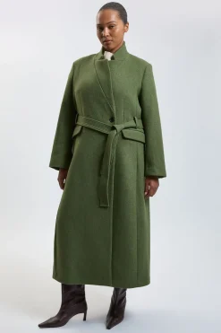 KarenMillen Manteau Long Grande Taille En Laine Avec Col Cranté Et Ceinture Ajustée<Femme Manteaux Et Vestes D’Automne|Vestes & Manteaux