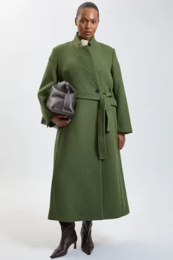 KarenMillen Manteau Long Grande Taille En Laine Avec Col Cranté Et Ceinture Ajustée<Femme Manteaux Et Vestes D’Automne|Vestes & Manteaux