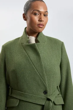 KarenMillen Manteau Long Grande Taille En Laine Avec Col Cranté Et Ceinture Ajustée<Femme Manteaux Et Vestes D’Automne|Vestes & Manteaux