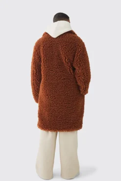 Manteau longline synthétique oversize en marron