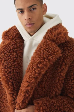 Manteau longline synthétique oversize en marron