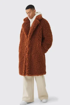 Manteau longline synthétique oversize en marron