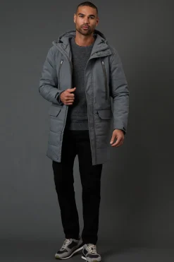 Manteau Long Matelassé Gris