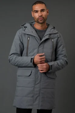 Manteau Long Matelassé Gris