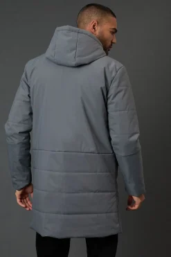 Manteau Long Matelassé Gris