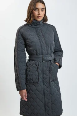 KarenMillen Manteau Long Matelassé À Liseré Petite<Femme Manteaux Et Vestes D’Automne|Vestes & Manteaux