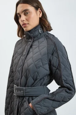 KarenMillen Manteau Long Matelassé À Liseré Petite<Femme Manteaux Et Vestes D’Automne|Vestes & Manteaux