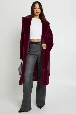 Manteau long maxi ceinturé en synthétique