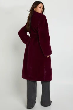 Manteau long maxi ceinturé en synthétique