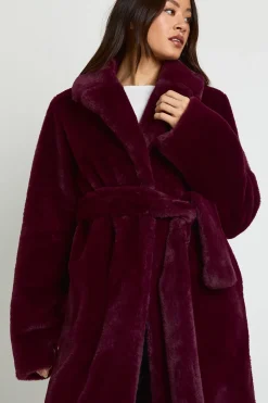 Manteau long maxi ceinturé en synthétique