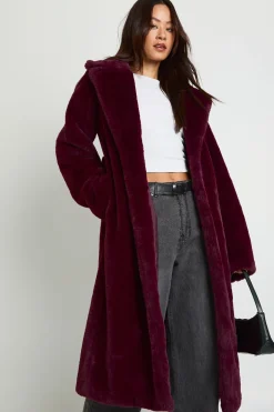 Manteau long maxi ceinturé en synthétique
