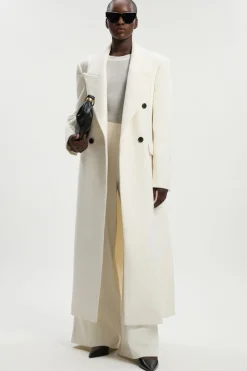Manteau Long Maxi Croisé Oversize En Laine Brossée Petite