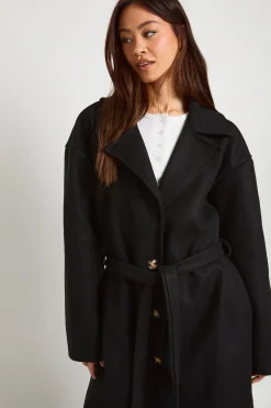 Manteau Long Oversize Ceinturé Boutonnage Intégral Aspect Laine