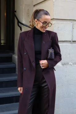 Manteau Long Oversize à Double Boutonnage en Laine Brossée