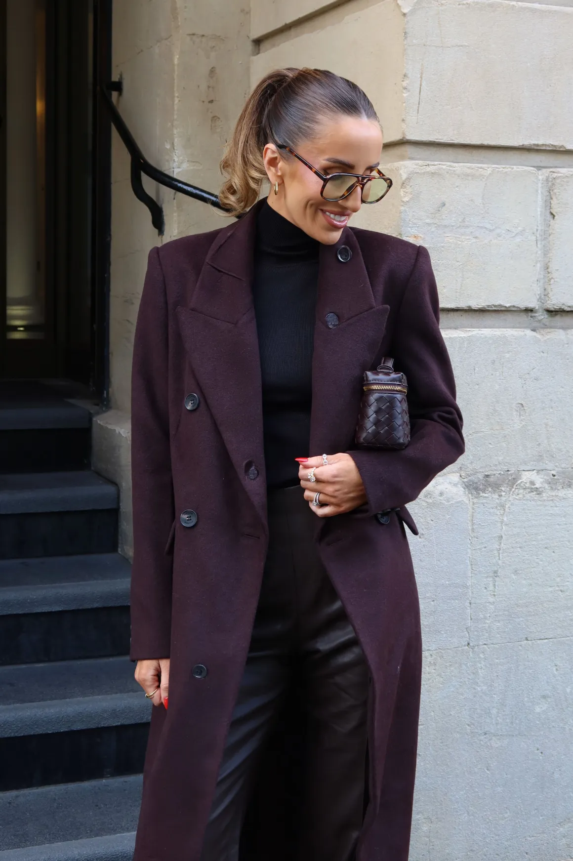 Manteau Long Oversize à Double Boutonnage en Laine Brossée