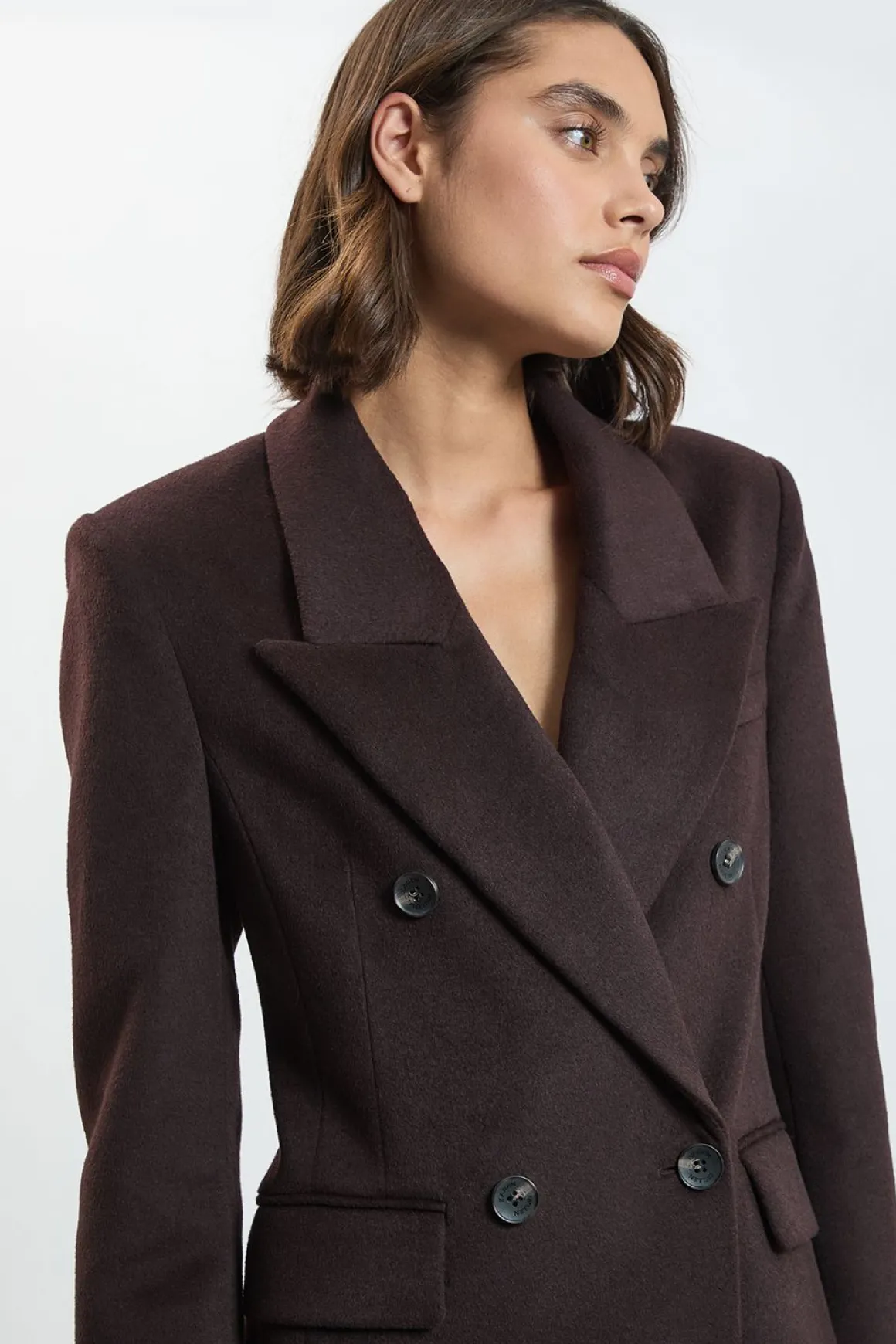 Manteau Long Oversize à Double Boutonnage en Laine Brossée
