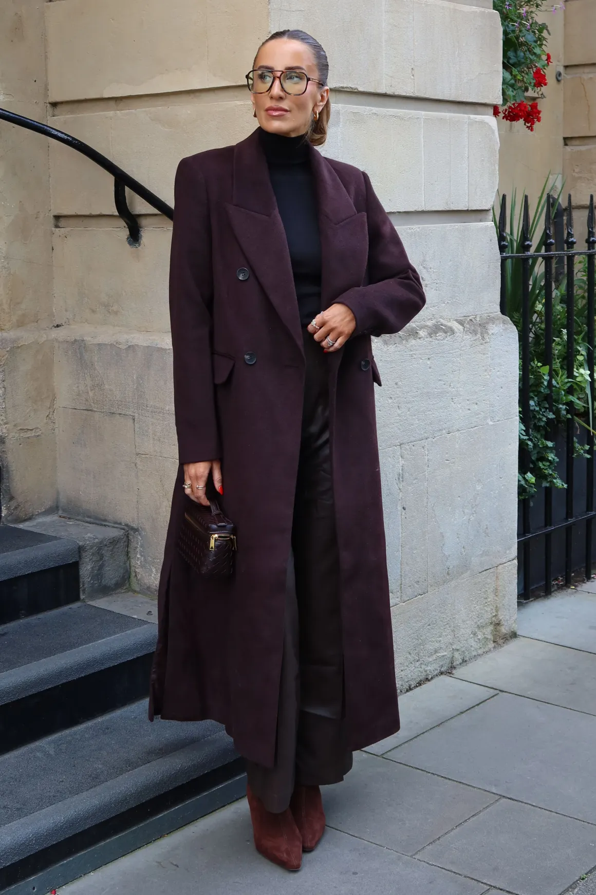 Manteau Long Oversize à Double Boutonnage en Laine Brossée