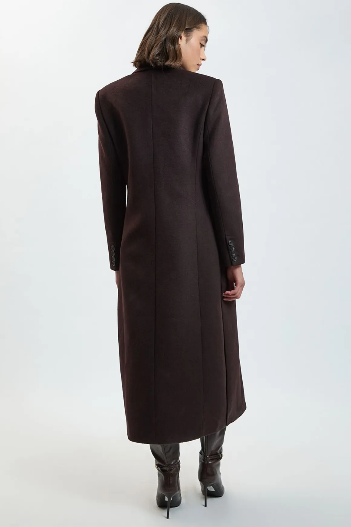 Manteau Long Oversize à Double Boutonnage en Laine Brossée