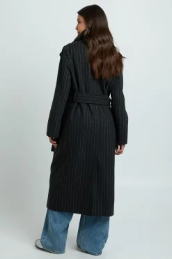 boohoo Manteau Long À Rayures Tennis Ceinturé Double Boutonnage Aspect Laine<Femme Vestes & Manteaux