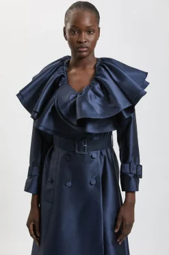 KarenMillen Manteau Long Structuré En Satin À Volants Ajusté<Femme Vestes & Manteaux|Satin Et Dentelle