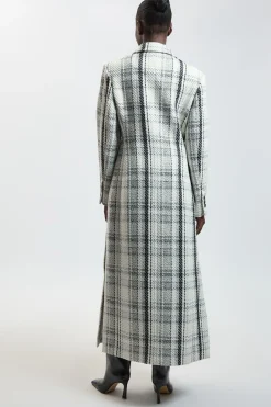 Manteau Long Tailleur À Carreaux En Laine Mélangée À Double Boutonnage