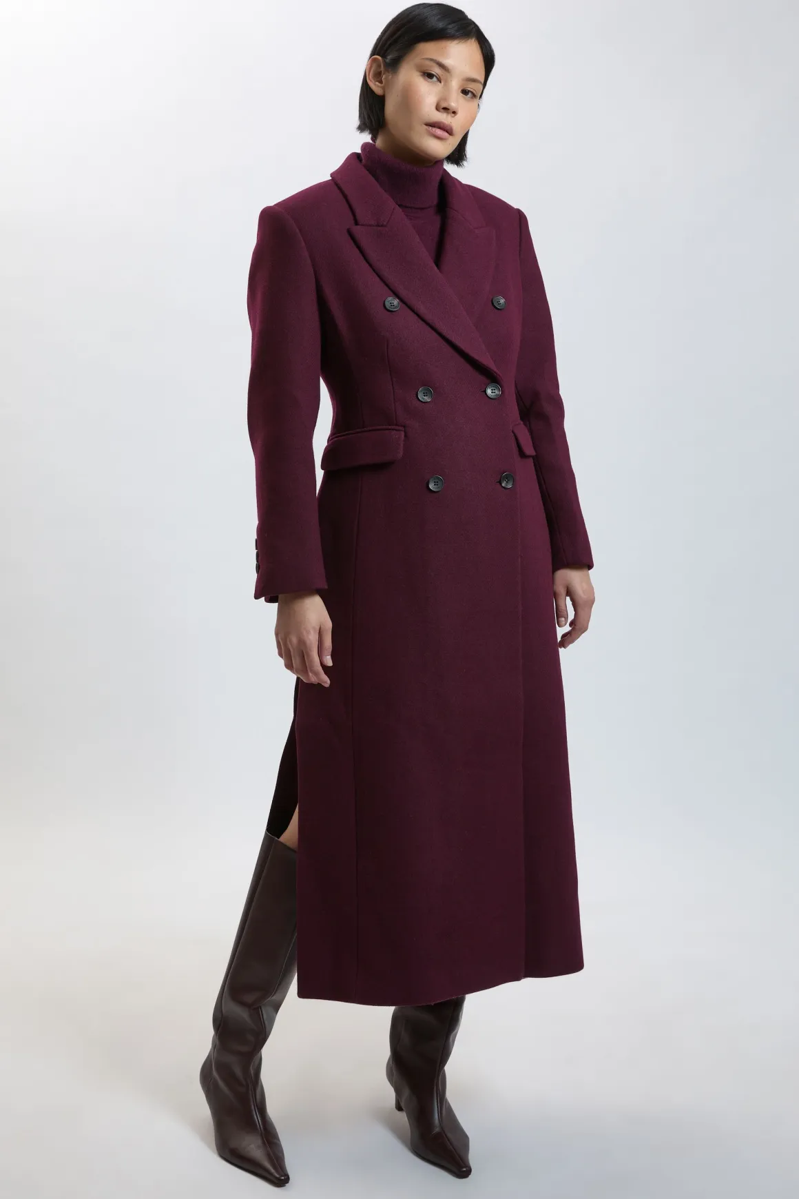 Manteau Long Tailleur Croisé En Laine Petite