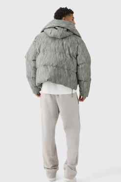 Manteau Matelassé à Casynthétiqueche Oversize Boxy en Synthétique Délavé Gris