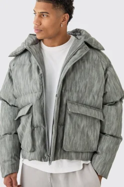 Manteau Matelassé à Casynthétiqueche Oversize Boxy en Synthétique Délavé Gris