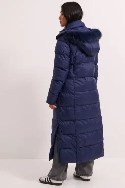 Manteau Matelassé Long avec Bordure en Fourrure Petite